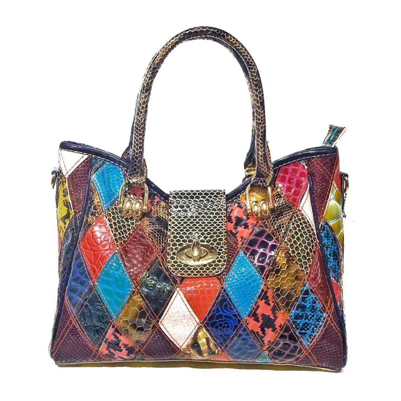 

Кожаная сумка-тоут в американском стиле, Модный мессенджер на плечо из ромбической овечьей кожи с узором под змеиную кожу, Вместительная женская сумка