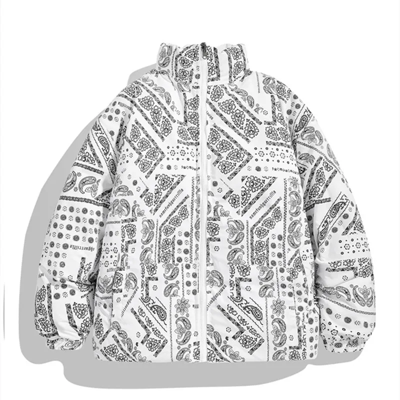Couple's Cotton Padded Clothes Winter Bread Double Side Wearable Jackets Men's S New Fashion Paisley Print Parkas Warm Outwear
