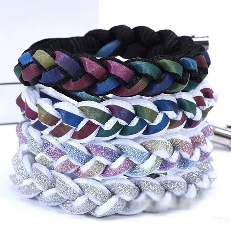 1Pair Semicircle Reflective Shoelaces Luminous Sneakers Shoelace Laser Sequin Shoe Laces Fluorescent Laces Shoes 100/120/140cm