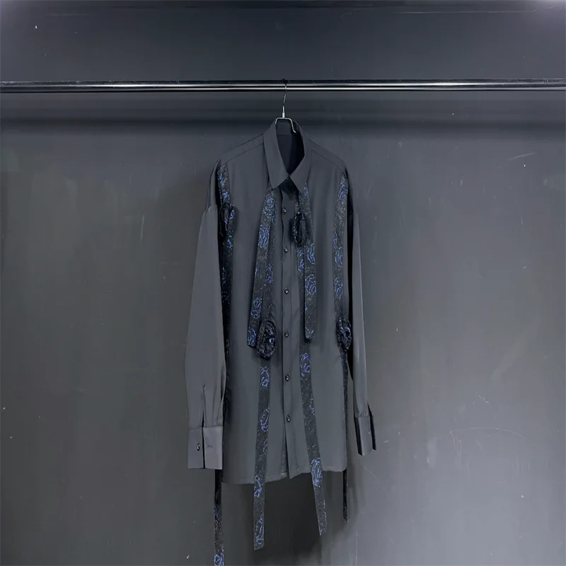 

Original design spring and summer new shirt blue hand-pinched long-sleeved shirt loose drape free ironing shirt