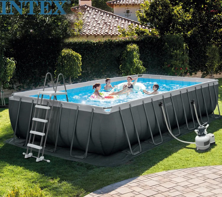 

Family Pipe Rack Swimming Pool INTEX Oversized Rectangular Bracket Paddling Pool Filter Pump + Escalator 26364