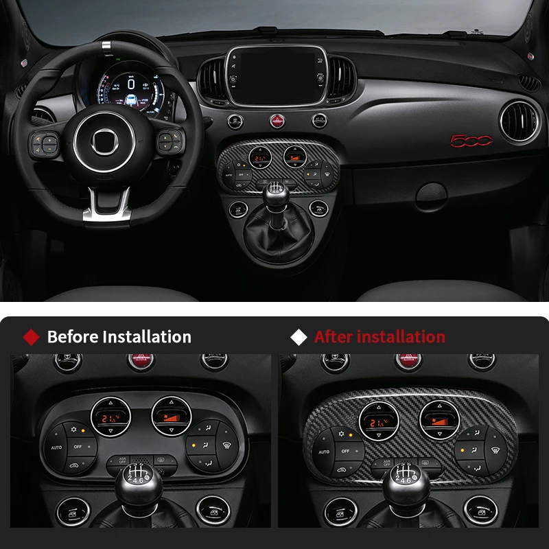 Фото Shasha Dry Carbon Fiber, рамка панели кнопки кондиционера для Fiat Abarth 500 2012-2015, аксессуары из углеродного волокна №3