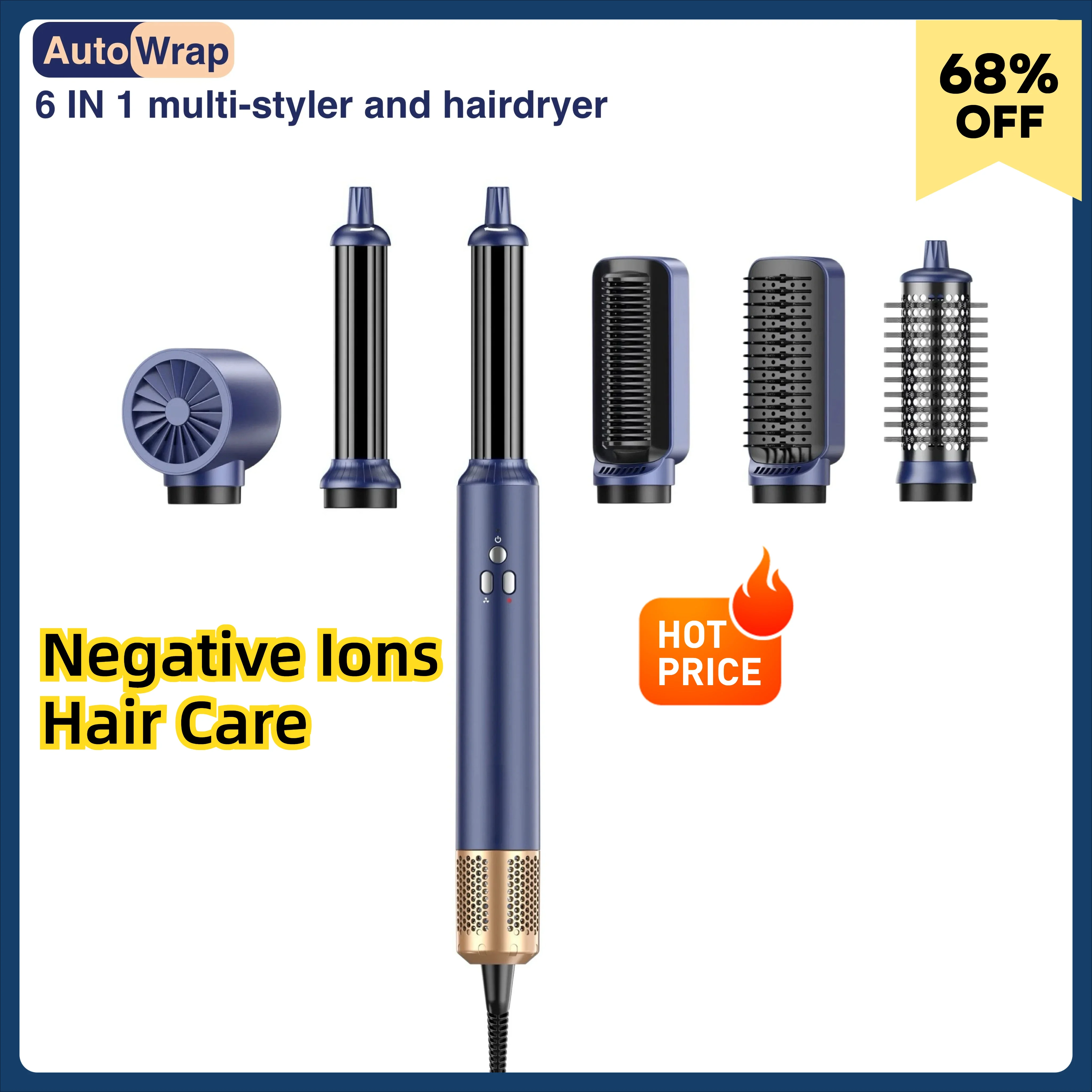 Ионный фен 6 в 1 110000 Быстрая сушка об/мин с автоматической оберткой бигуди