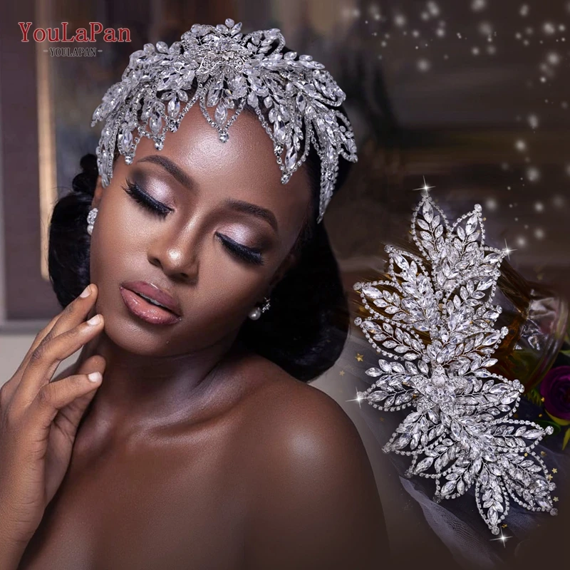 

TOPQUEEN HP413-G Bridal Headband Rhinestone Leaf Bride Tiara Woman Bride Crown Wedding Hair Accessories Diamond Headdress