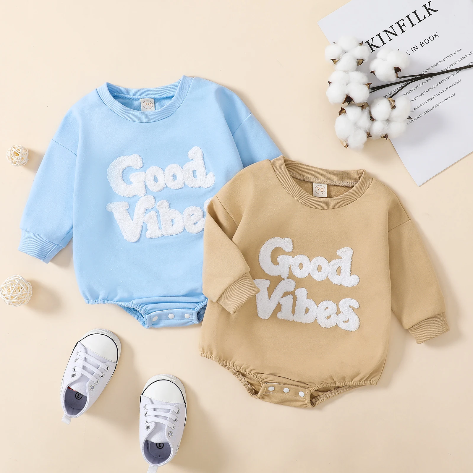 

Autumn Infant Baby Clothes Cartoon Letter Patch Print Long Sleeve Jumpsuit Round Neck Romper for Boys Girls