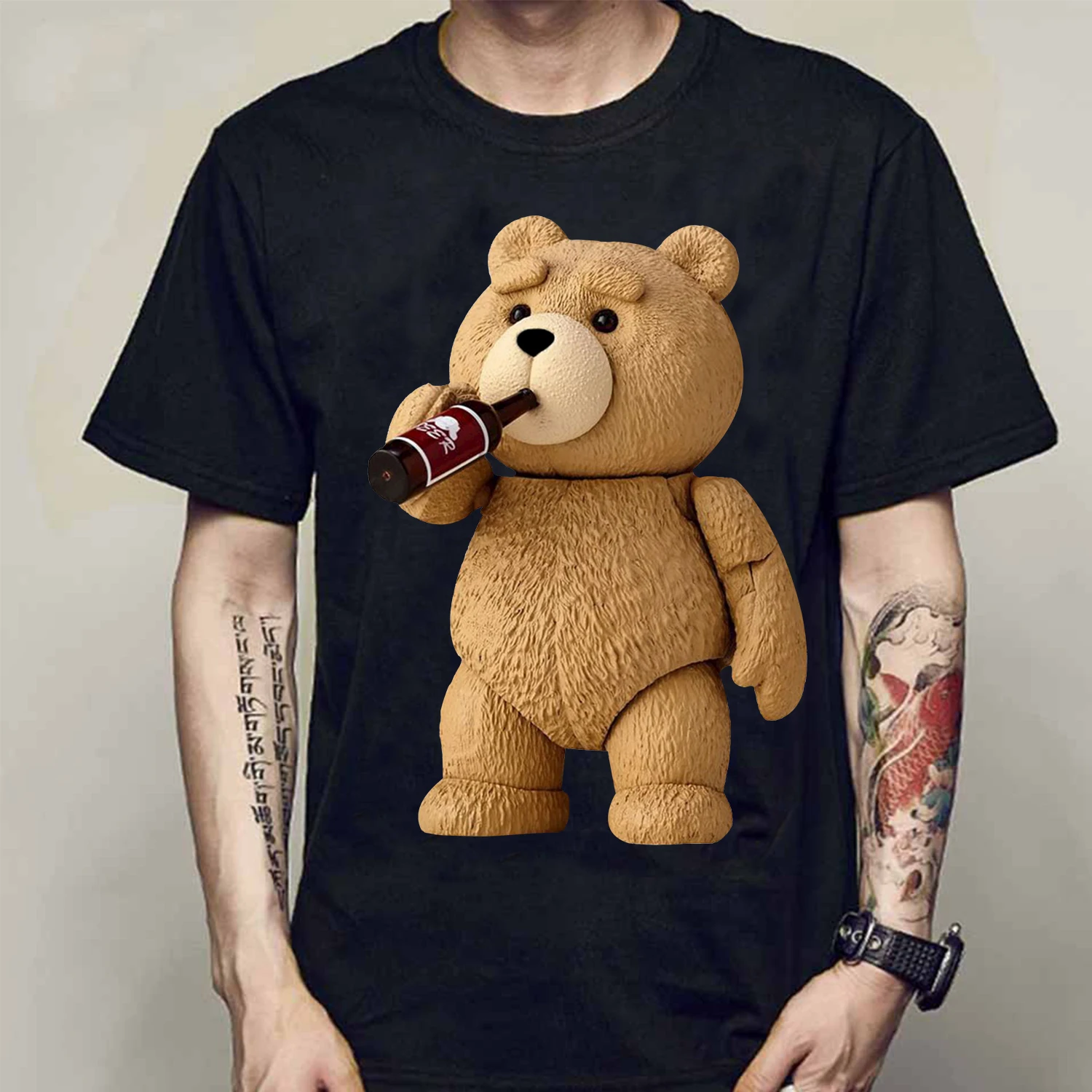 

For Men's Printed Lovely Ted Bear Drink Beer Poster T Shirts Summer Short Sleeve 100% Cotton T shirt Cool Tees Tops Streetwear|