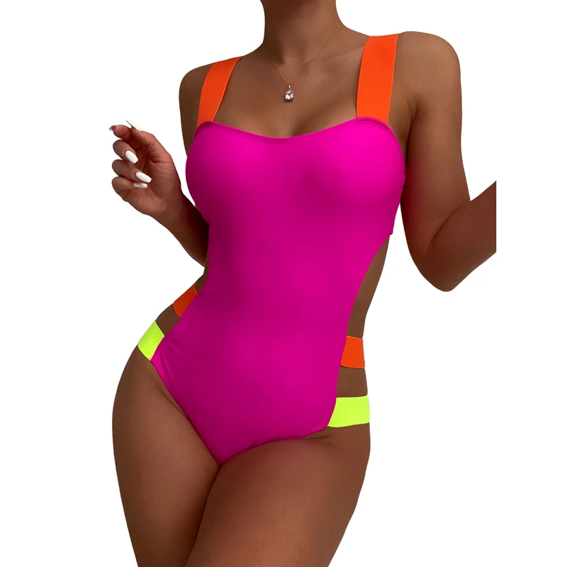 

One Piece Swimsuit Bikini Women Bodysuit Spaghetti Strap Bathing Suit 2022 New Panelled Hollow Sexy Monokini Brazilian Swimwear
