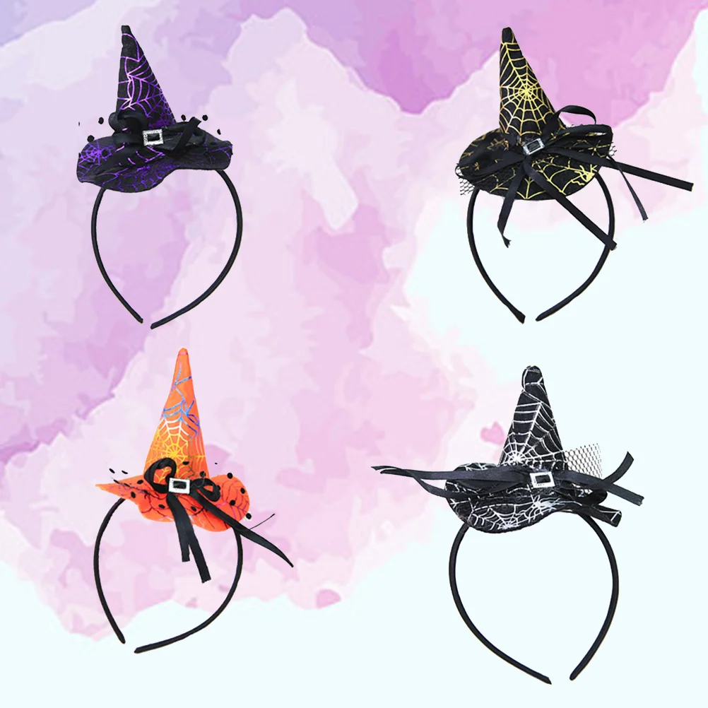 

4 Pcs Children Halloween Hat Mini Pointy Kids Witch Headwear Hair Hairband Accessories Cosplay Party Props Decoration