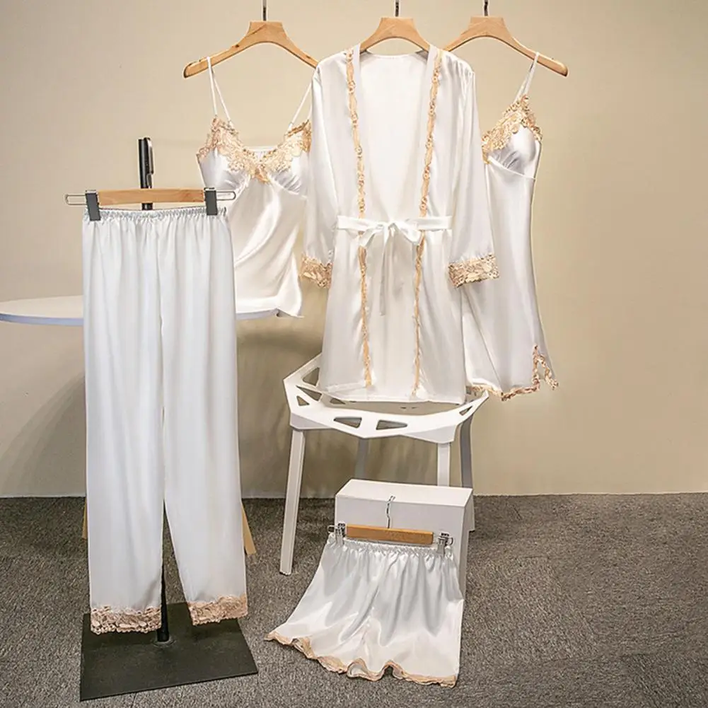Кружевной пижамный комплект элегантный шелковистый атласный кружевной