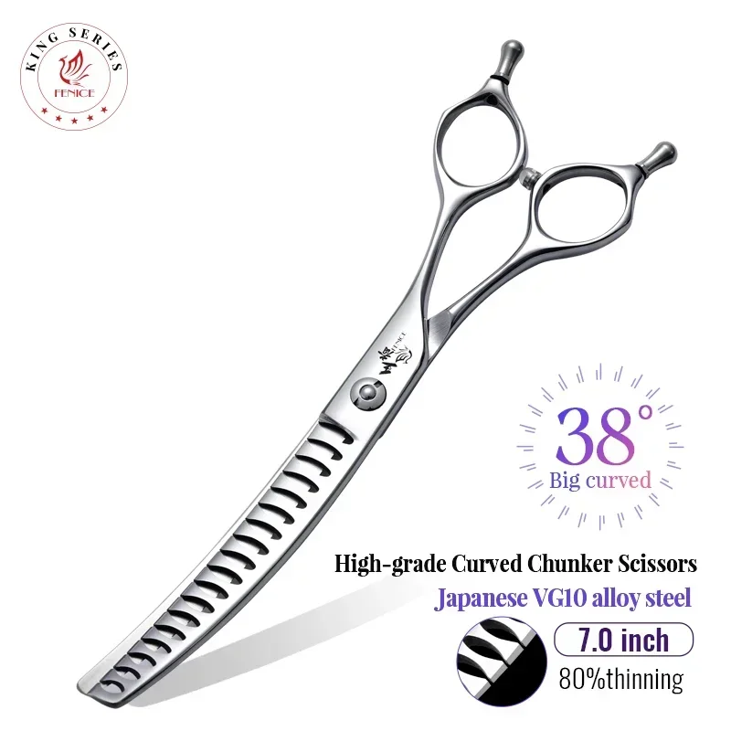 Fenice Professional 7-дюймовые стальные супер изогнутые 38 ножницы для ухода за собаками JP