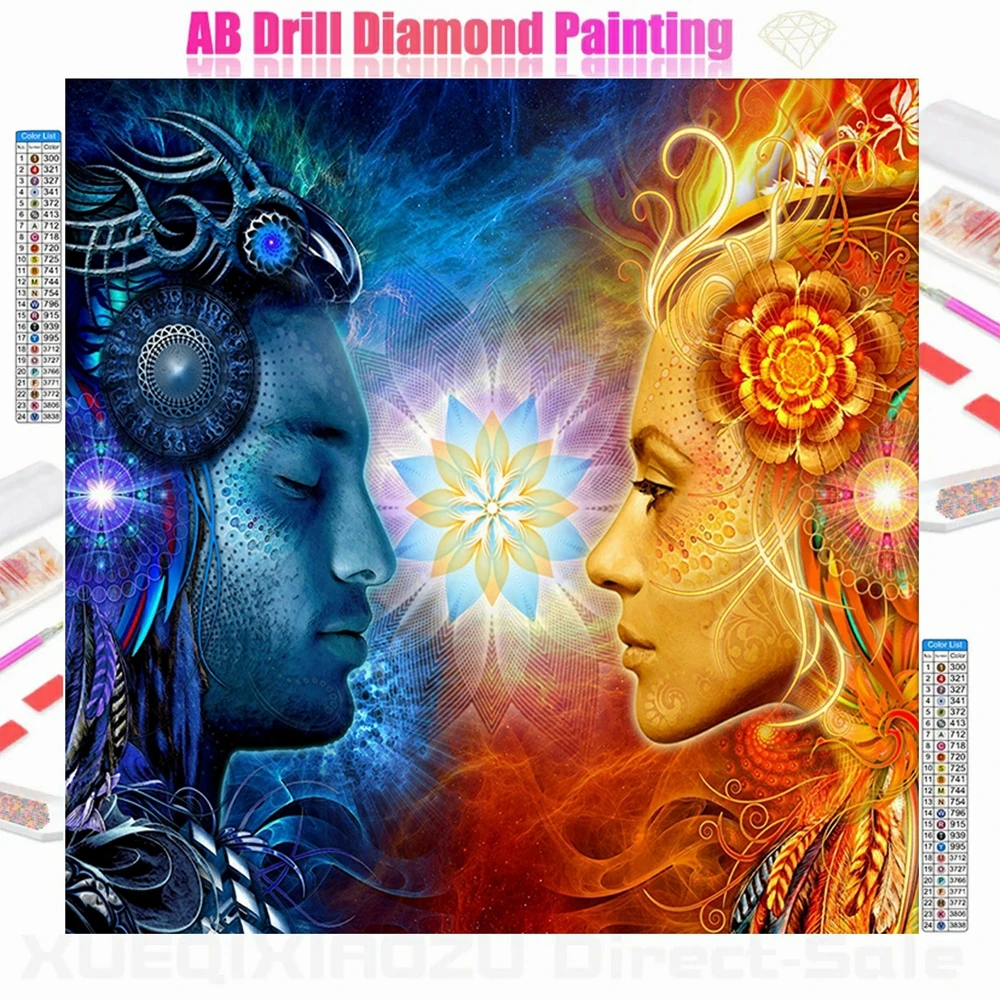 

Абстрактная алмазная живопись богов индуии AB, вышивка, танетра Шива и шакти, искусство, мозаика, наборы для вышивки крестиком, домашний декор, подарок на день рождения