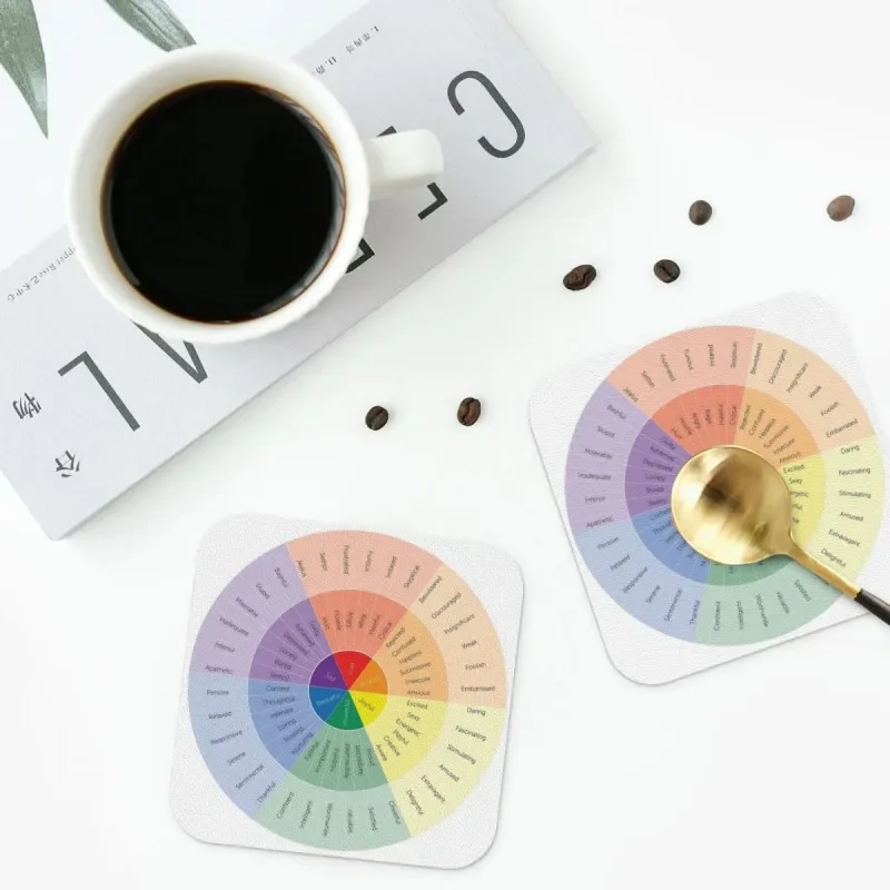 

Wheel Of Emotions1 Coasters Kitchen Placemats Non-slip Insulation Cup Coffee Mats For Decor Home Tableware Pads Set of 4