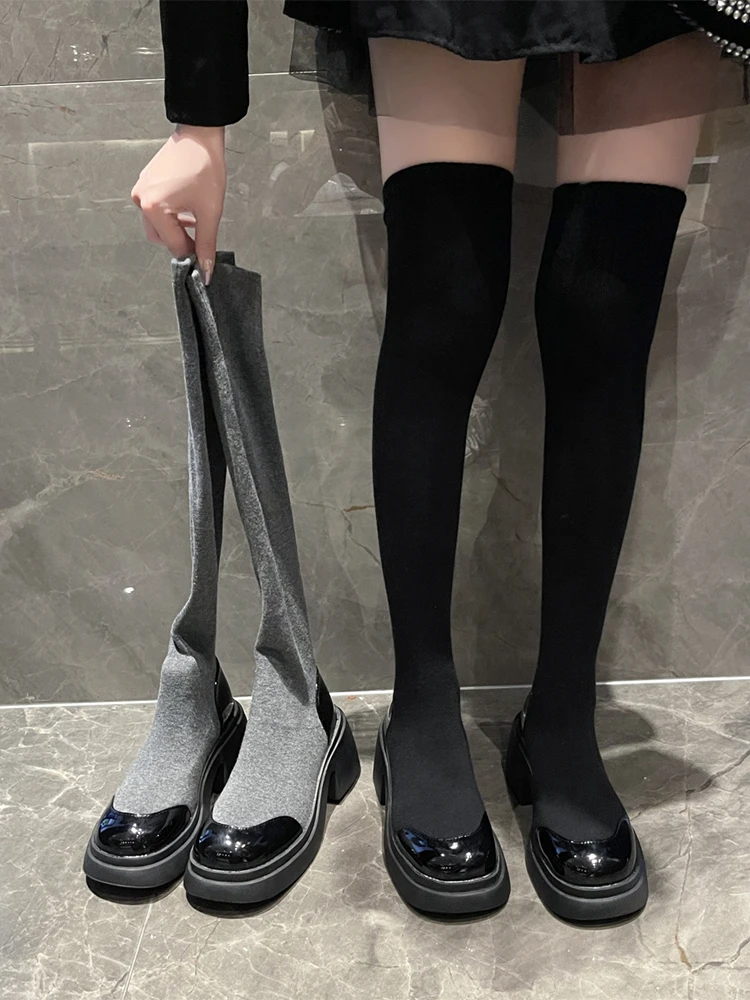 

Lady Boots Shoes Round Toe Sexy Thigh High Heels High Sexy Boots-Women Winter Footwear Autumn Lolita Stiletto Over-the-Knee 202