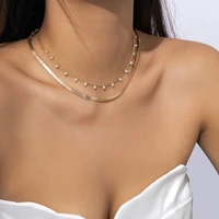 lacteo fashion vintage snake chain choker necklaces set for women men punk imitation pearls tassel chain necklace jewelry gifts