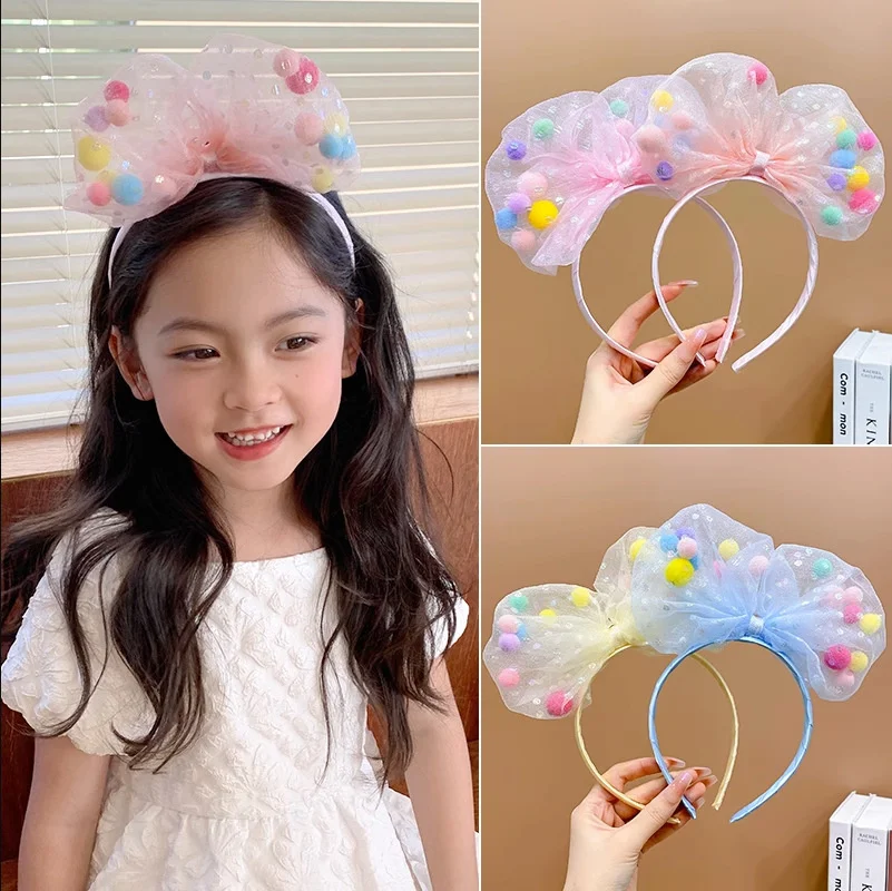 

Spring Summer Color Ball Big Bow Mesh Dot Hairband For Girl Kids Cute Kawaii Princess Fairy Headband Fashion Accessories Party