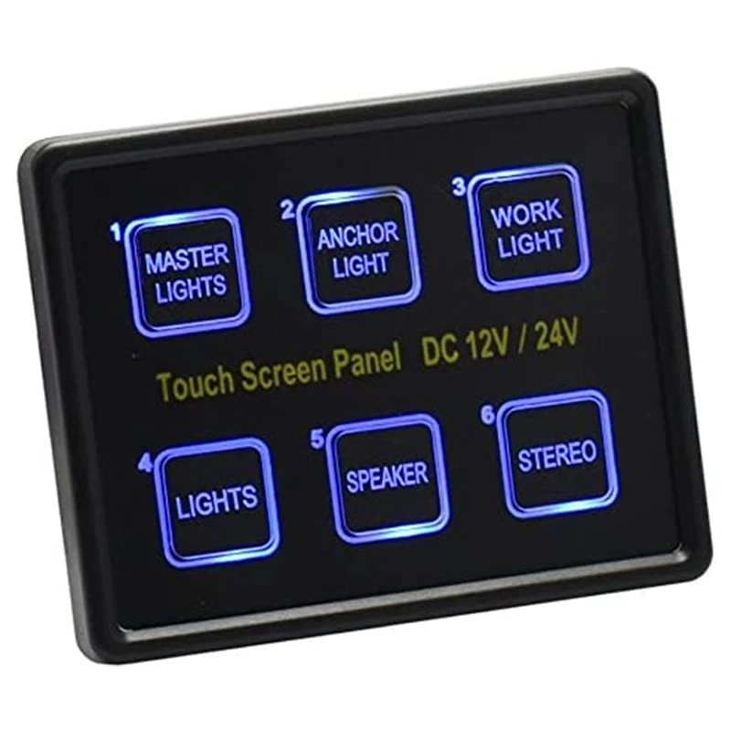 

12V/24V DC 6 Gang LED Switch Panel Slim Touch-Control Panel Box For Car Marine Boat Truck Rv Caravan