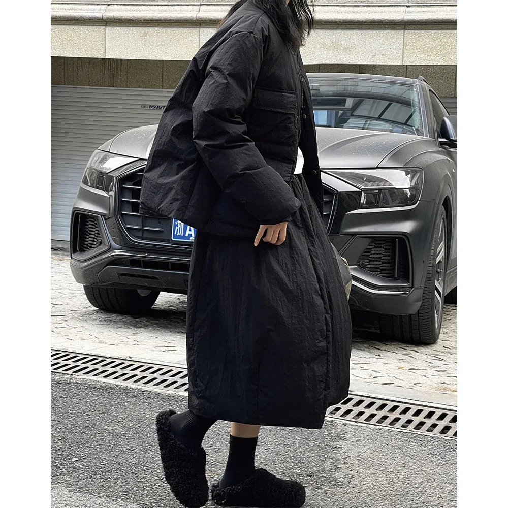 Winter New Casual Military Elements Round Neck Bread Down Jacket Pocket Warm Loose Casual Jacket Women
