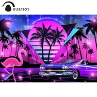 allenjoy flamingo birthday party style backdrop retro summer 80 90s tropical neon lights modern buildings photoshoot background