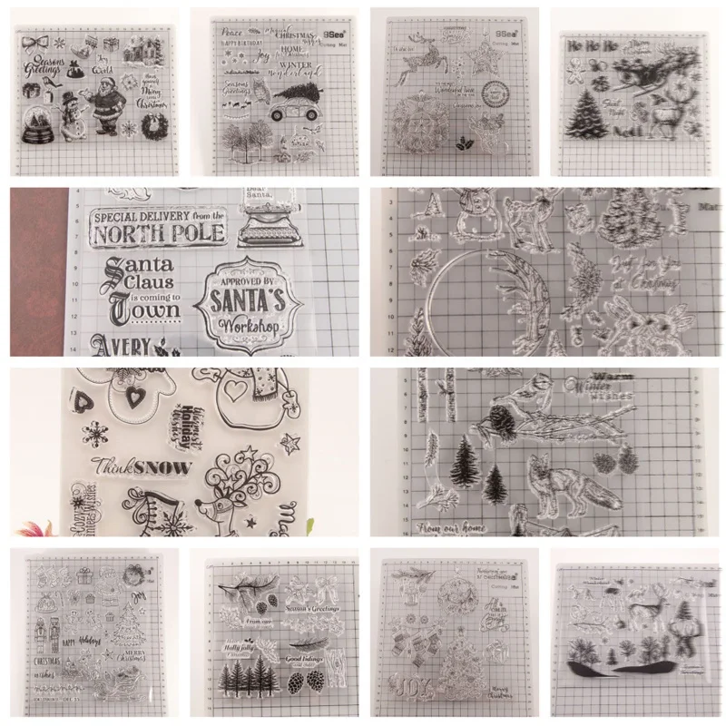 Рождественские прозрачные штампы, силиконовый прозрачный штамп, Рождественский олень, снеговик, Санта-Клаус, резиновый прозрачный штамп, печать для «сделай сам», скрапбукинг