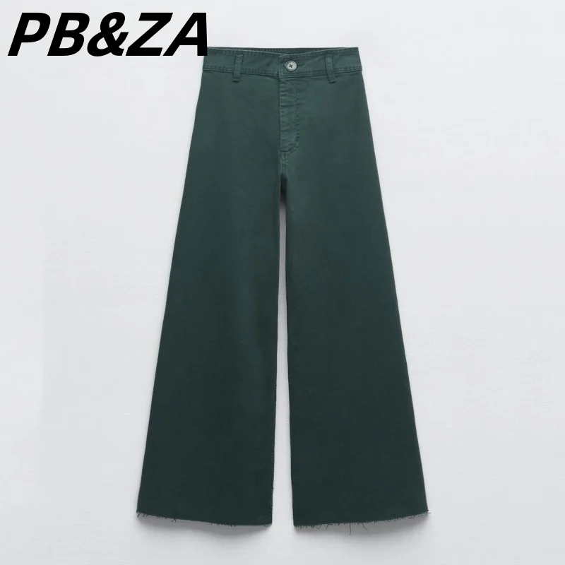 

PB&ZA 2023 Women's Clothing New High Waist Wide Leg Pants Slender Casual Pants Navy Straight Jeans 1934245