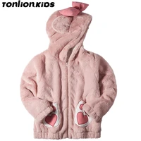 ton lion kids winter girls plush coat bow tie warm coat cute cat paw print pocket pink casual boutique girls clothing
