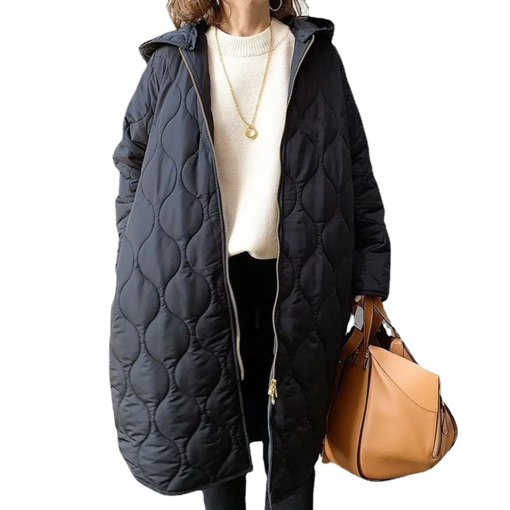 Parkas Women Autumn and Winter New Diamond Lattice Hooded Mid-Length Cotton Clothing Warm Coat for Women Winter Coat Women