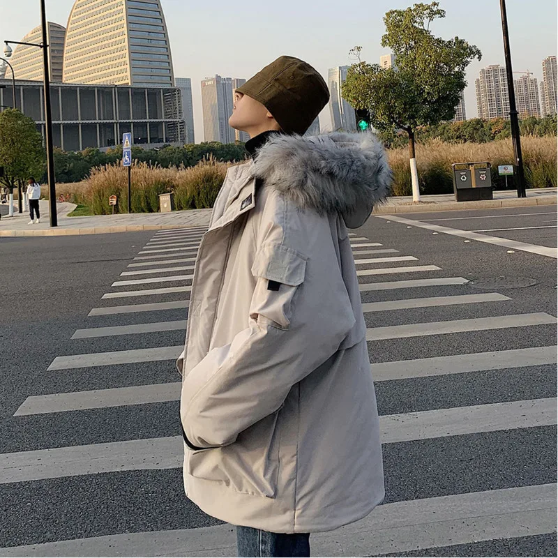Winter Jacket Men Warm Fashion 3 Colors Casual Fur Collar Hooded Thick Jacket Men Streetwear Loose Short Coat Mens Parker M-2XL