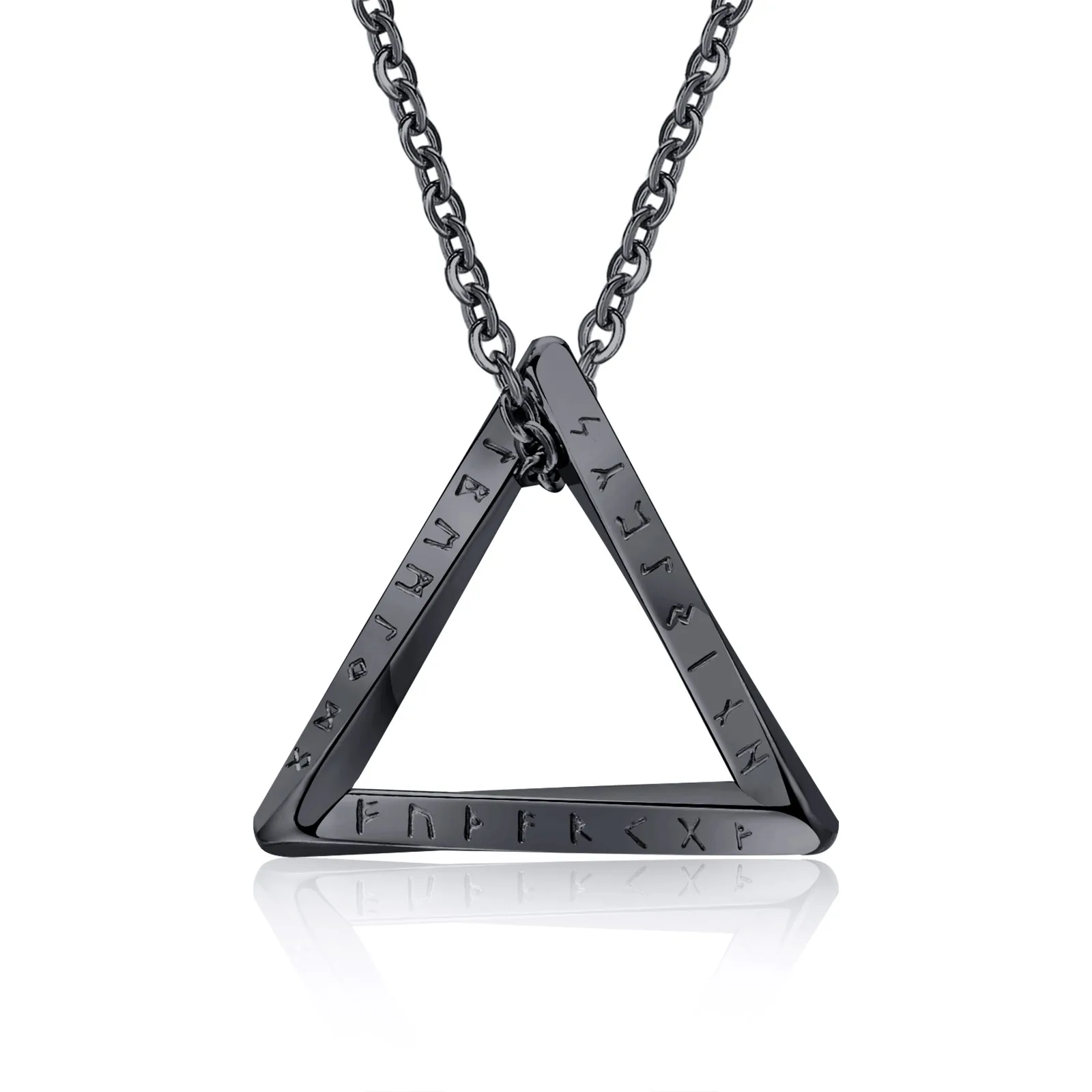 

PSJ Fashion Men's Viking Rune Triangle Geometry Silver Black Plated Titanium Stainless Steel Pendant Necklace