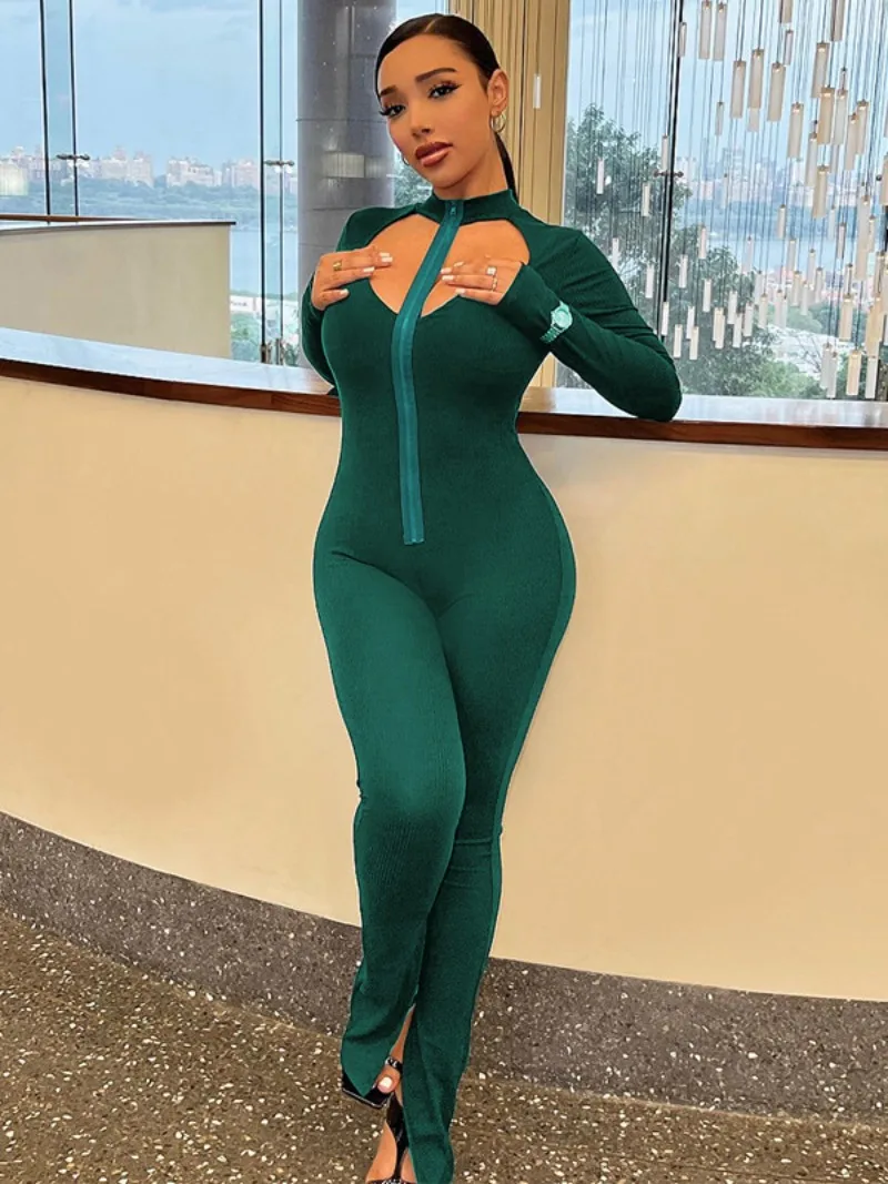 

Женское боди на молнии с длинным рукавом и вырезами, осень 2023