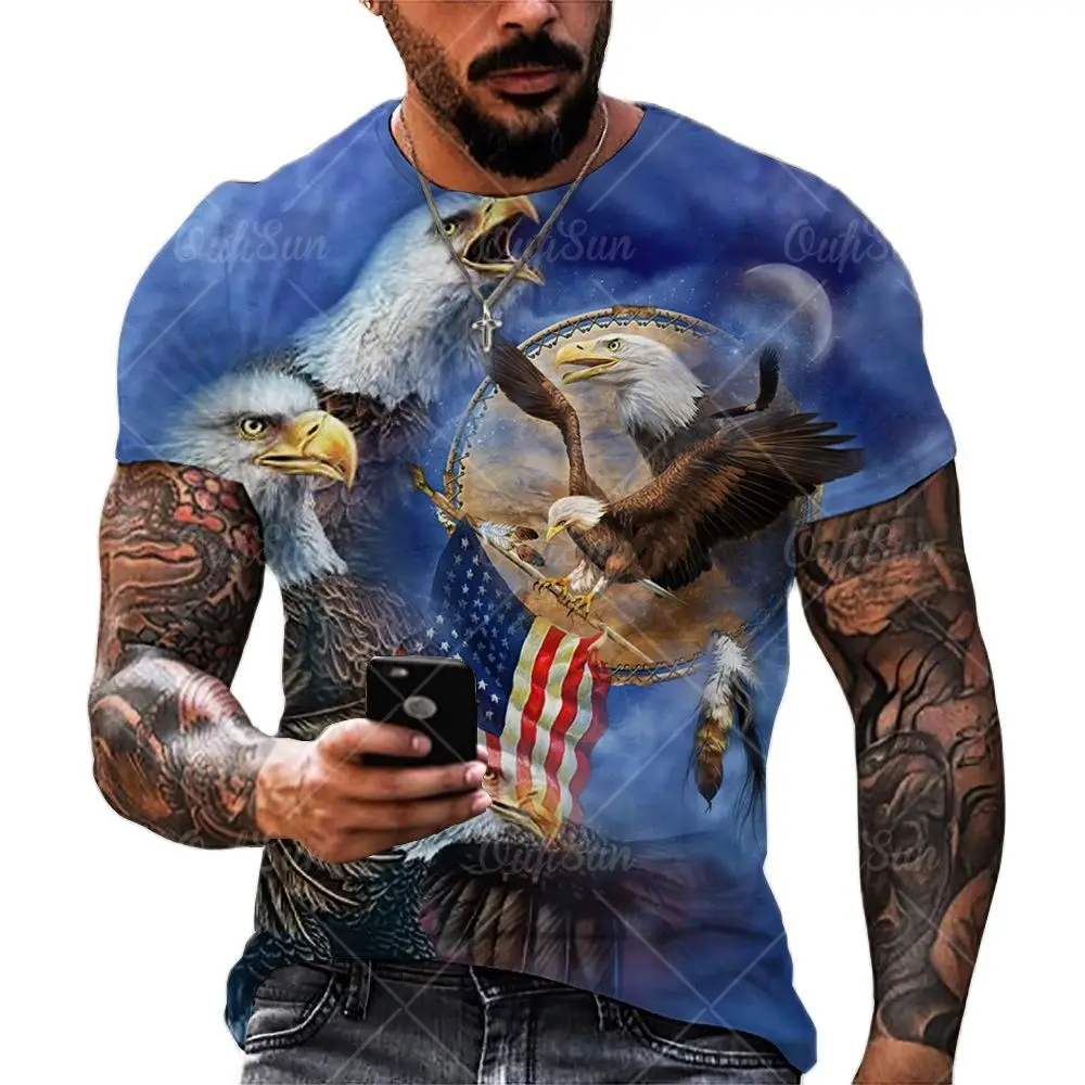 

Flying Eagle US Flag 3D Print Men's T-shirts Summer Polyester O Neck Short Sleeve Streetwear Loose Male Oversized Tops Tees 6XL