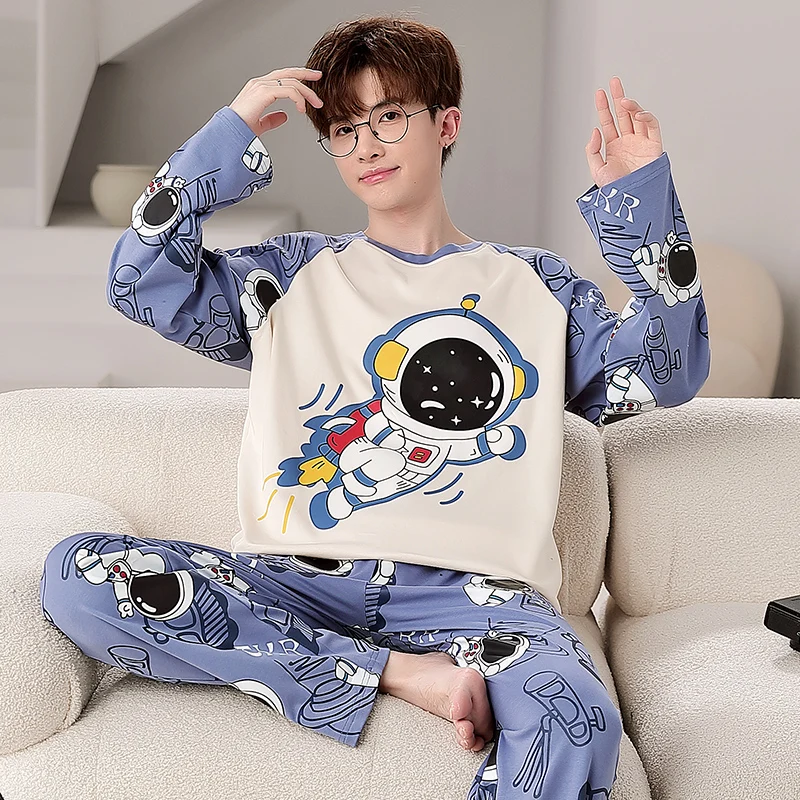 Мужские пижамы на весну и осень с длинными рукавами больших размеров для