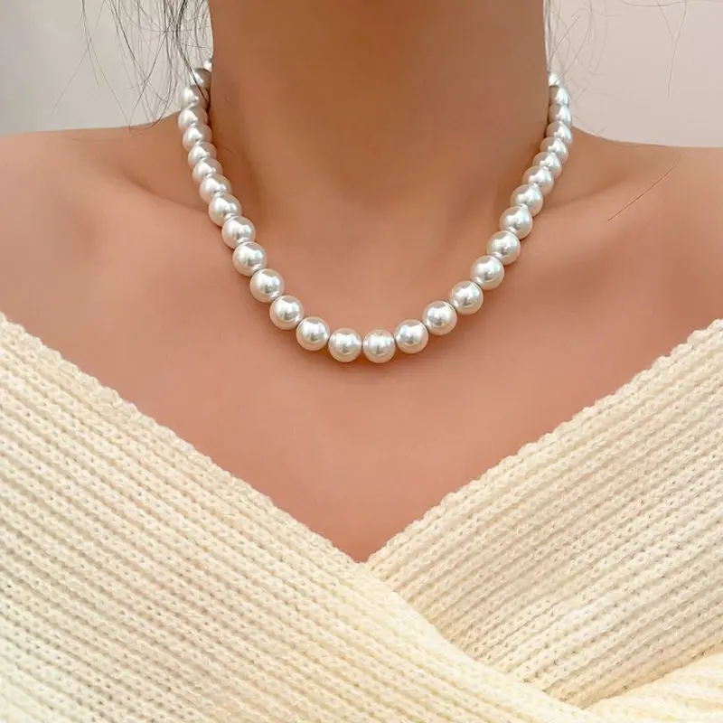 

2022 New Beads Neck Chain Elegant Big White Imitation Pearl Choker Necklace for Women Fashion Wedding Party Jewelry Wholesale