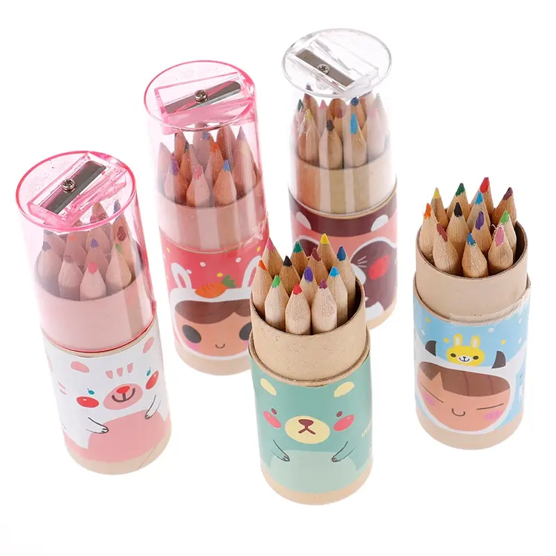 

12 Pcs/lot Cute Bear Colored Pencil With Sharpeners Kawaii Watercolor Pastel Pencils For Drawing Stationery School Supplies