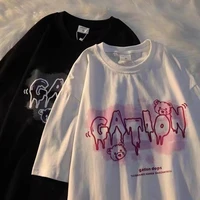bear print t shirt women pure cotton tshirt short sleeve 2022 summer harajuku oversized tee plus size graphic tees