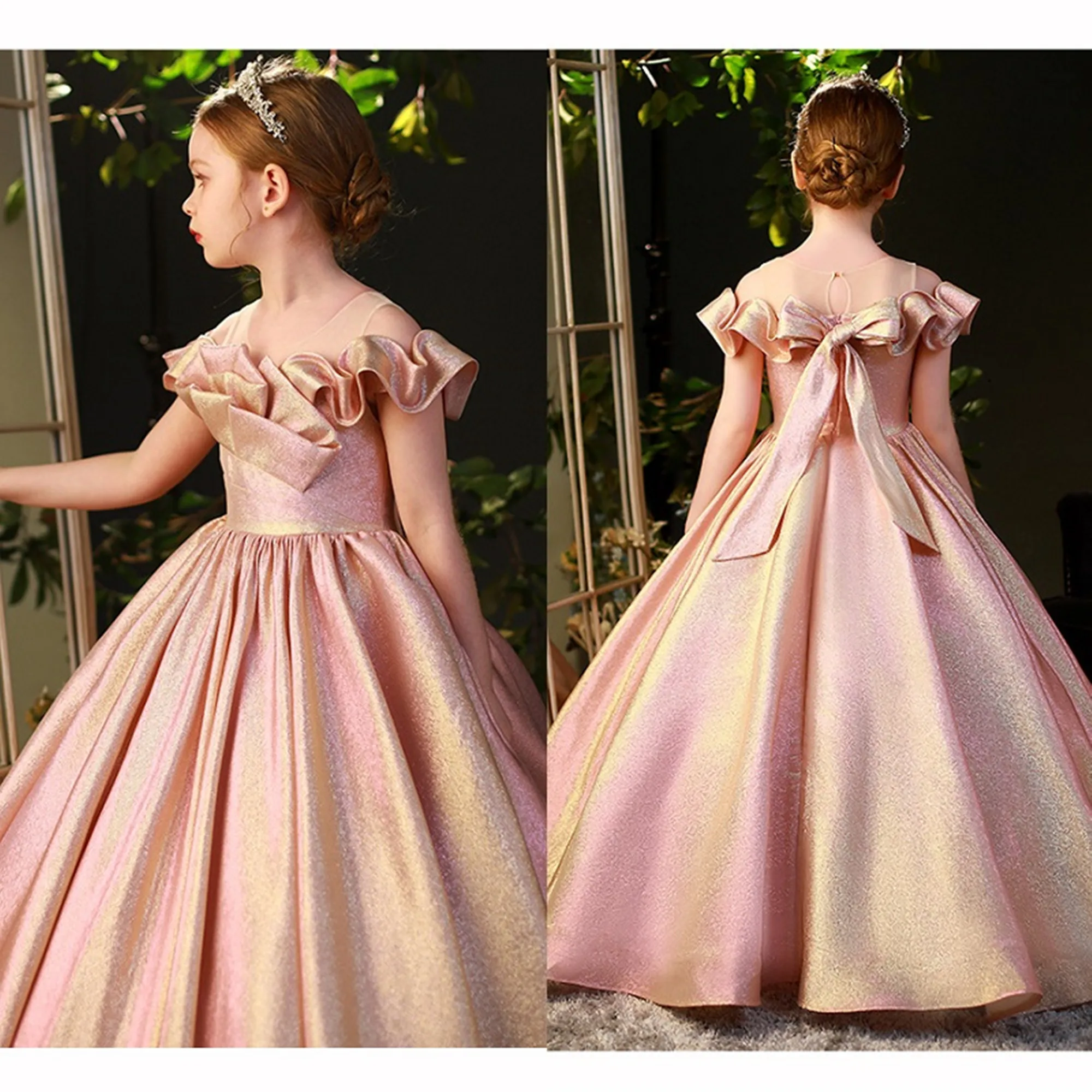 

Цветочные платья для девочек, Свадебное бальное платье, детское элегантное вечернее платье с бантом для первого причастия