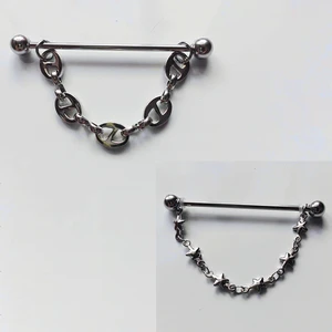 Stainless Steel Industrial Piercing Punk Chain Cartilage Pierc BarBell Earrings Body Jewelry Industrial Bar 14g Piercing for Ear