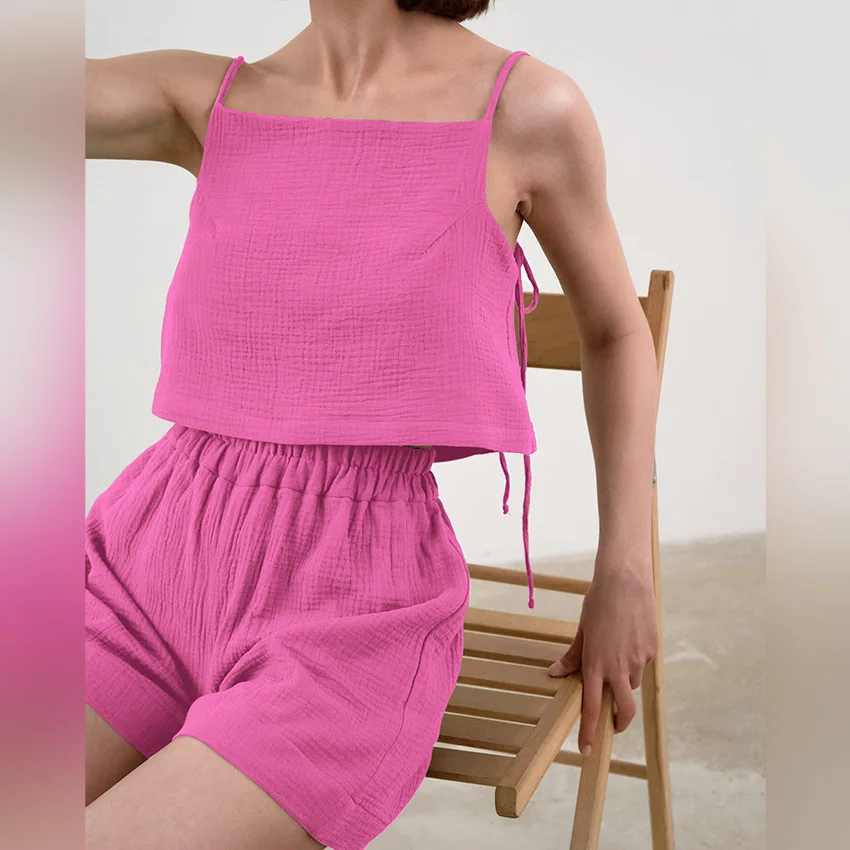 Summer 100% Cotton Women's Suspender Pajamas Set Italy Sexy Backless Pajamas Green Thin Women's Loungewear Home Wear New