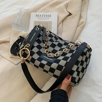 plaid pu leather crossbody shoulder brand bag for women 2022 chain brand luxury designer handbags and purses