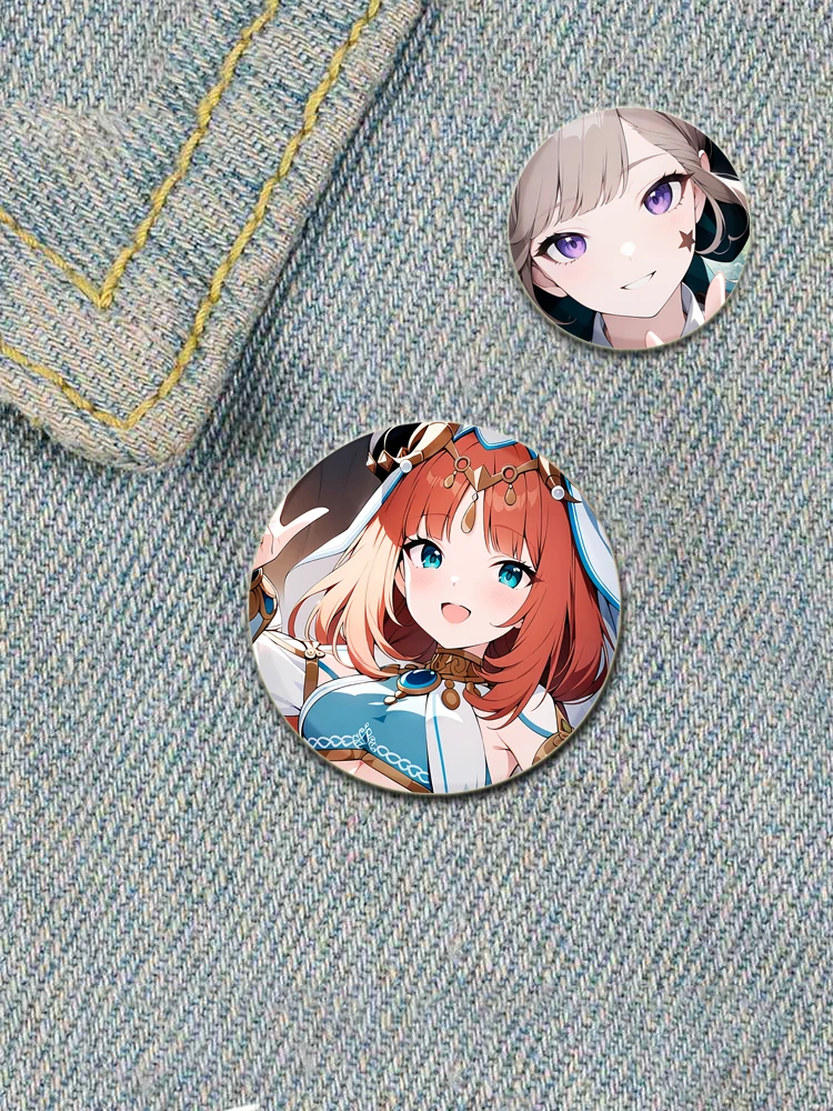 58/32mm Anime Character Diona Lisa HuTao Venti YaeMiko Zhongli Brooches Cosplay Badge for Collar Backpack Decoration Enamel Pins
