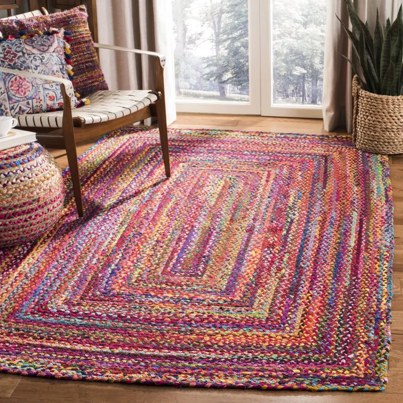 

6' x 9' Red and Multi-Colored Geometric Braided Quincy Cotton Rug