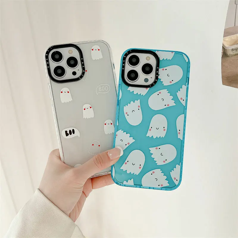 

CASETIFY Cartoon White Ghost Phone Cases For iPhone 14/13/12/11/X/XR/XS 14/13/12/11 Pro Max XS MAX Shockproof Soft Back Cover