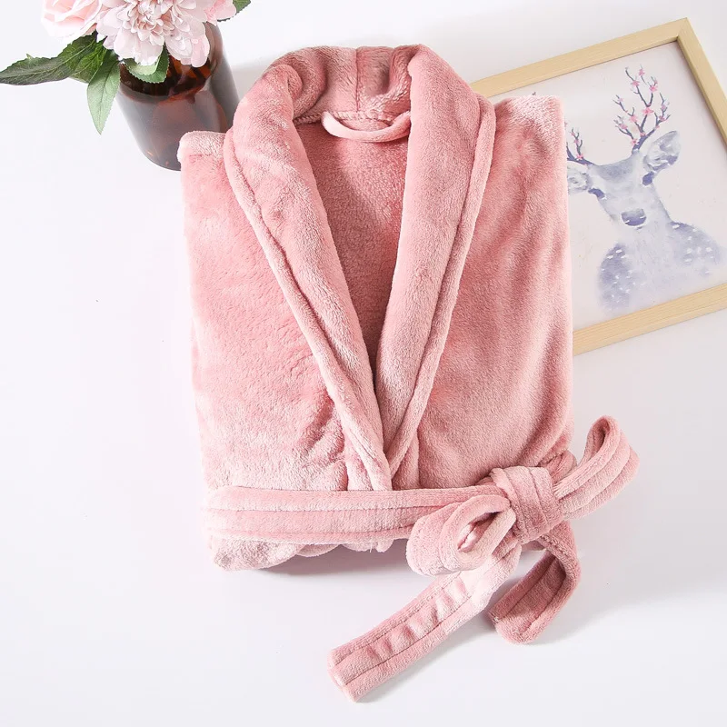 Coral Velvet Bathrobe Women Warm Soft Couple Robes Flannel Kimono Nightdress Dressing Gowns Sleepwear Long Sleeve Loungewear