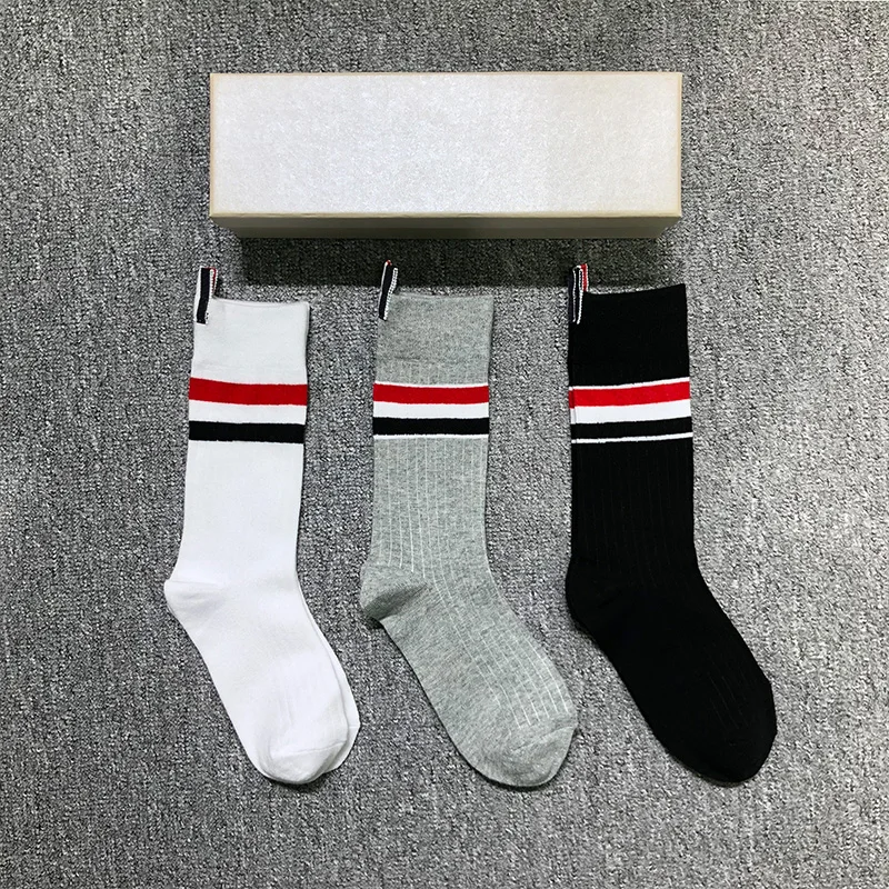 

TB THOM Socks Luxury Brand Fashion Design Ankle RWB Striped Socks Classic Summer Spring Lady Long Solid Harajuku Socks