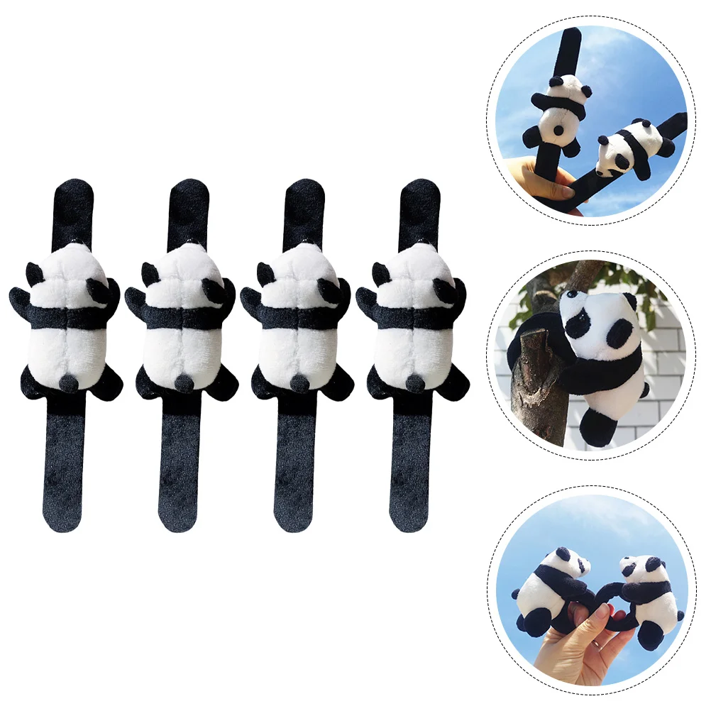 

4 Pcs Panda Girls Stuffed Animalsband Children Bracelet Stuffed Dogs Kids Party Toys Girls Plush Cartoon Snap Bracelets Slap