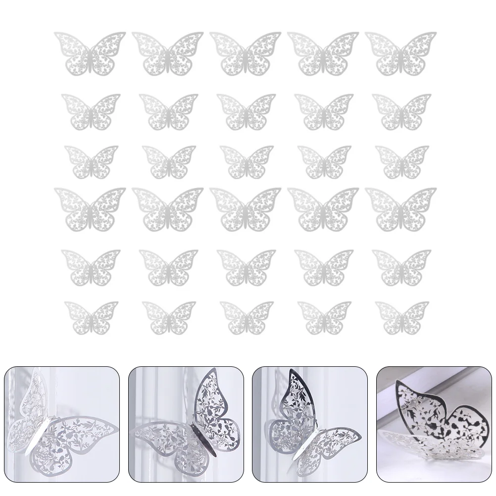 

24 шт 3D имитация бабочек настенная фотография спальни Серебряный