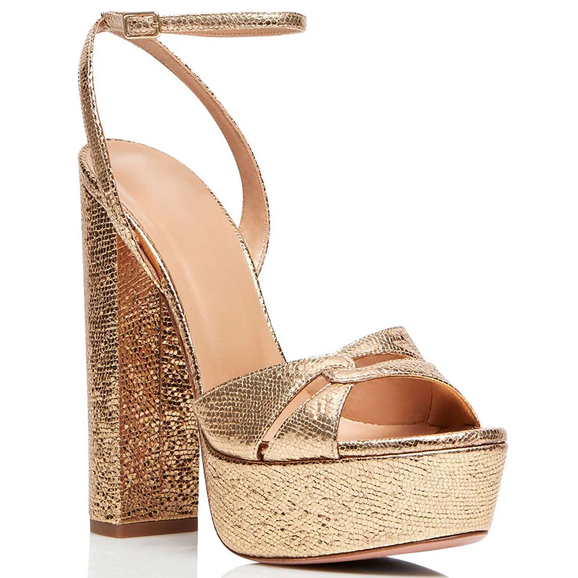 

Women Chunky Block High Heels Ankle Strap Sandal Snakeskin Platform Sexy Open Toe Evening Party Dress Summer Lady Shoe 38-CHC-26