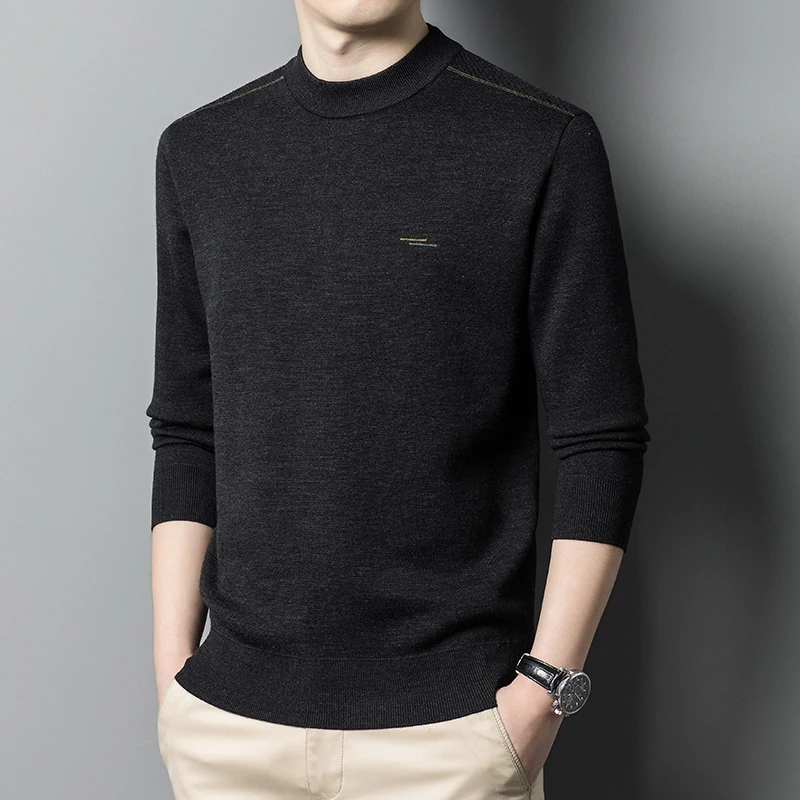 

100% Pure Wool Sweater Young and Middle-Aged Half Turtleneck Casual Thickening Thermal Base Knitted Men's Sweater