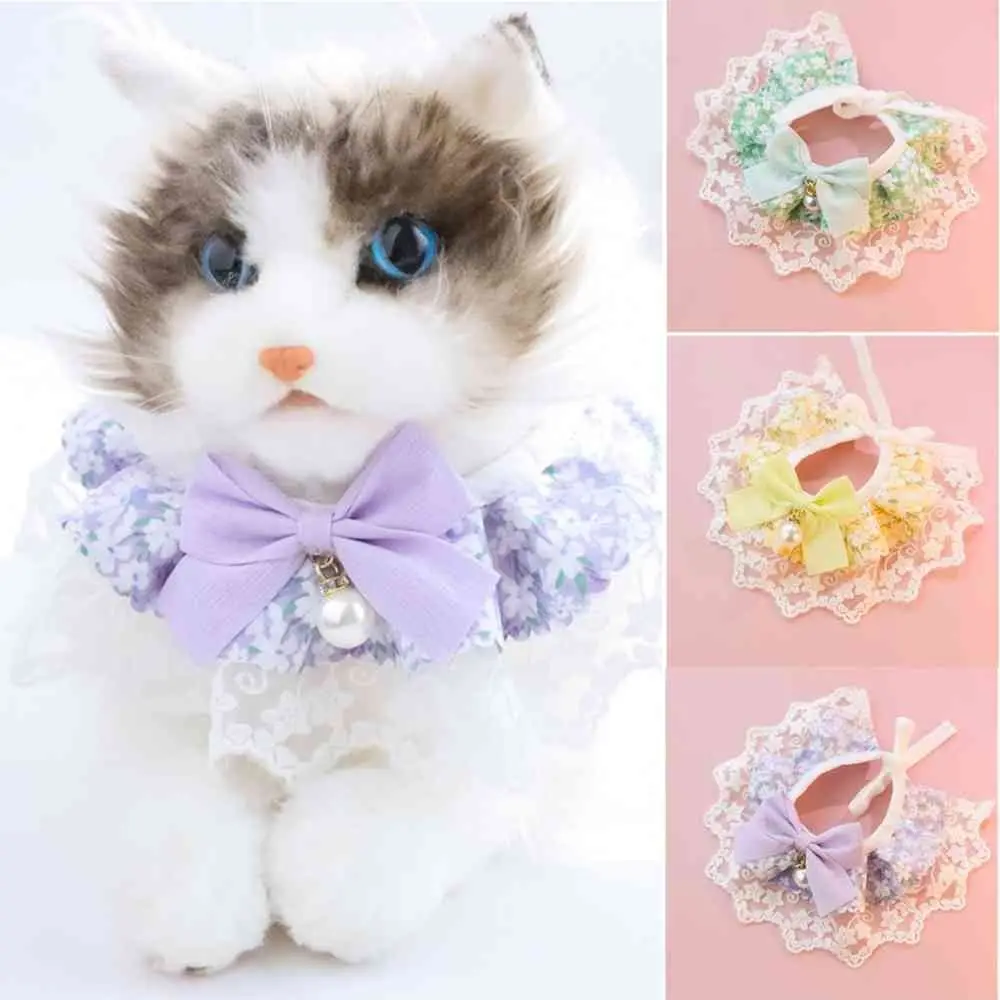 

Cat Necklace Pet Scarf Accessories Dog saliva towel Dog Neckerchief Puppy String Bib Pet Collar Lace Mesh Bowknot