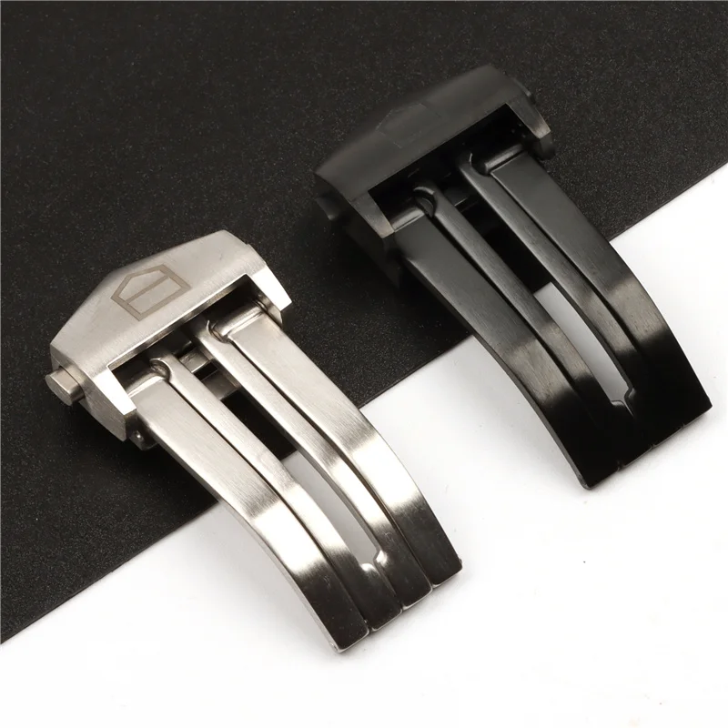 

18mm Silver Black Color Stainless Steel Watch Band Buckle Deployment Clasp For TAG HEUER Rubber Leather Strap Belt CARRERA Clasp