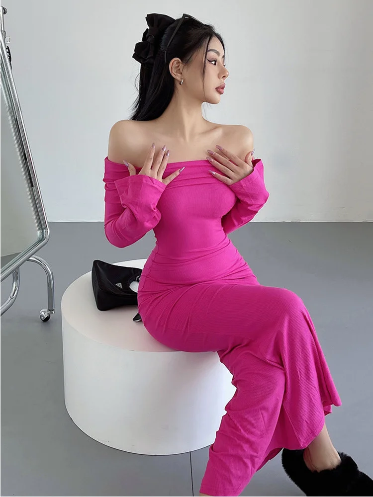 

Женское длинное облегающее платье с вырезом-лодочкой, обтягивающее Хлопковое платье-Русалка на осень и зиму, 9IJ9